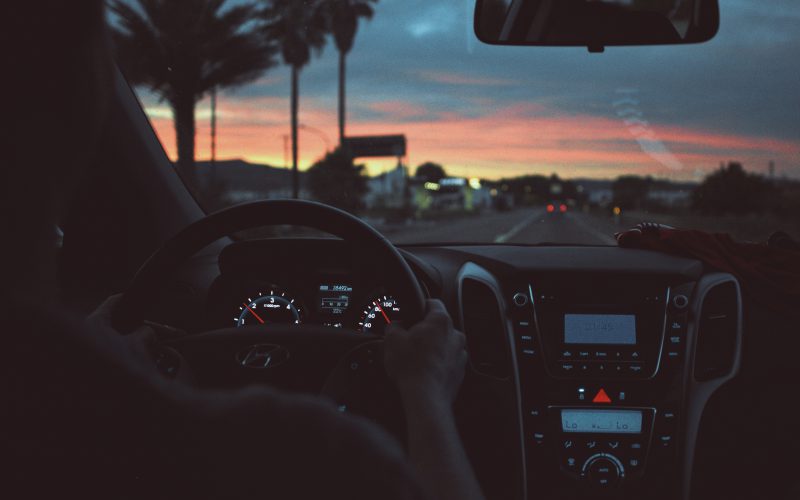 Driving in the car at dusk